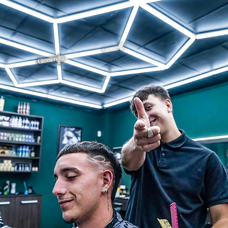 geometric LED lights for barber shop
