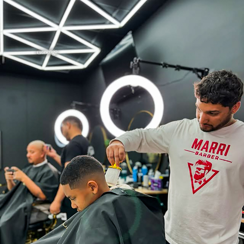 geometric LED lights for barbershop