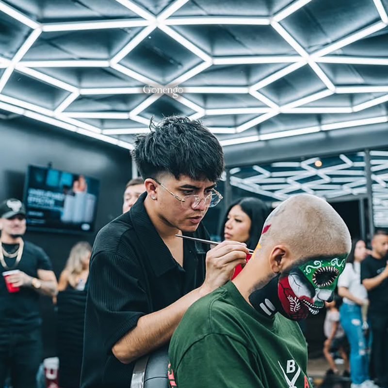geometric LED lights for barber shop