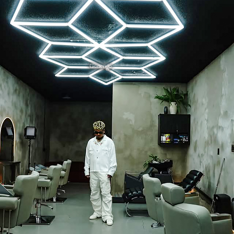 geometric LED lights for master barber shop