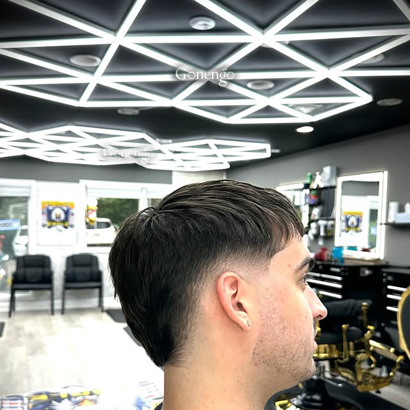 geometric LED lights barbershop ceiling