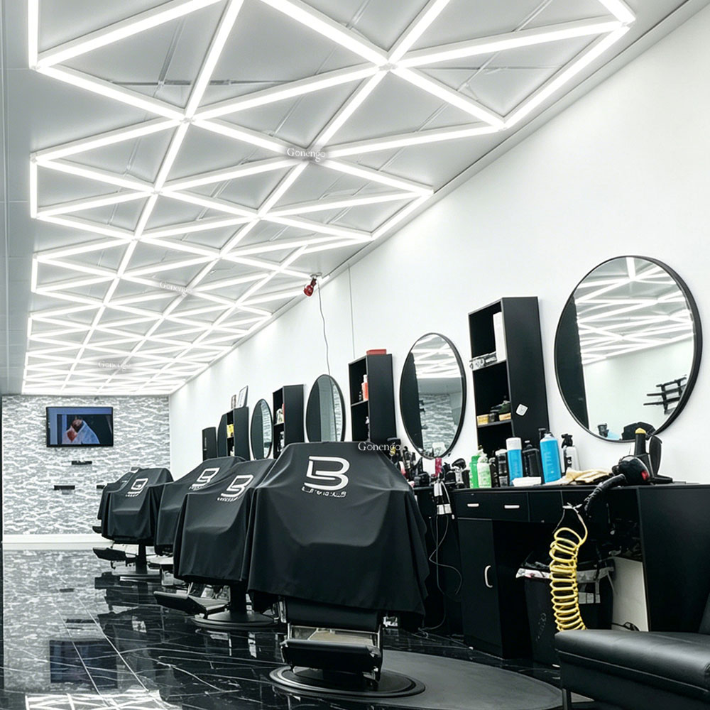 geometric-LED-lights-for-barbershop-ceiling