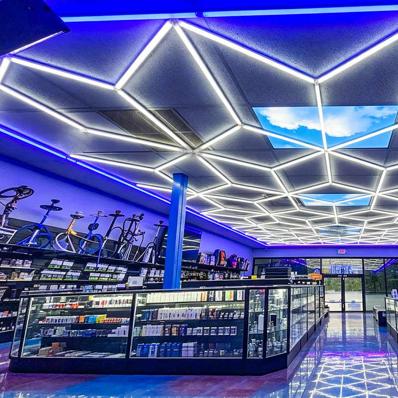geometric-LED-lights-for-vape-shop-ceiling
